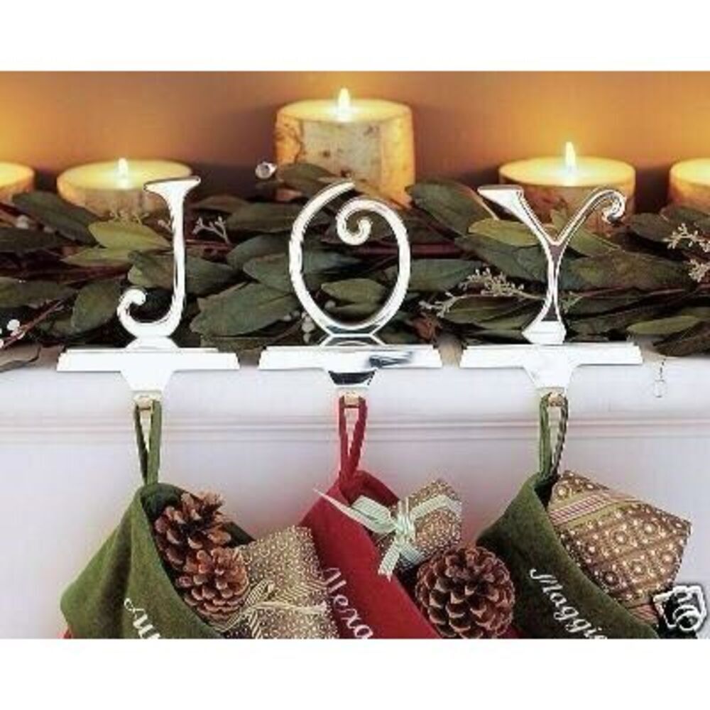 Pottery Barn Christmas Stocking Holders JOY Spell Out Silver